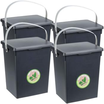 4er-Set Komposteimer aus Kunststoff - Geruchsdicht für Küchenabfälle & Obstfliegenfrei - 90% recycelt - 19x18x23,5 cm - Mit Henkel & Deckel