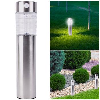 Solar-Gartenlampe mit Bewegungssensor - Säulen Wegleuchte Edelstahl, 28cm hoch, Dämmerungssensor, solarbetrieben, für Garten & Hof
