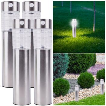 4er-Set Solar-Gartenlampe mit Bewegungssensor - Säulen Wegleuchte Edelstahl, 28cm hoch, Dämmerungssensor, solarbetrieben, für Garten & Hof