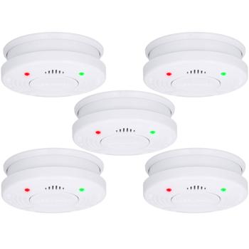 Preview: 5er-Set Zuverlässiger Optischer Brand- und Rauchwarnmelder, 10 Jahre Batterie, 85dB Alarm-Lautstärke, Schützt Räume bis 40 m2, Montagematerial