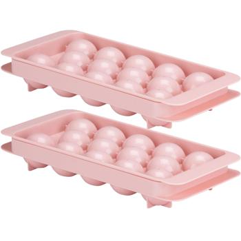 2er-Set Eiswürfelform für 14 Eiskugeln (Ø 3 cm) - Ideal für Whiskey, Cocktails & Eiskaffee - Spülmaschinenfest, Pastellrosa, Kunststoff