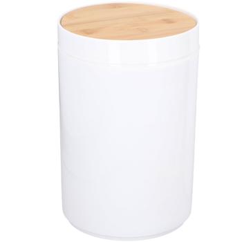 Preview: Badezimmer-Set 6-teilig – Weiss mit Bambusholz – WC-Garnitur, Seifenspender, Zahnputzbecher, Abfalleimer – Kunststoff – Modernes Design für jedes Bad