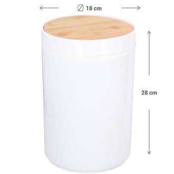 Preview: Badezimmer-Set 6-teilig – Weiss mit Bambusholz – WC-Garnitur, Seifenspender, Zahnputzbecher, Abfalleimer – Kunststoff – Modernes Design für jedes Bad