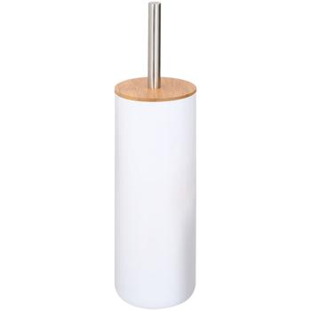 Preview: Badezimmer-Set 6-teilig – Weiss mit Bambusholz – WC-Garnitur, Seifenspender, Zahnputzbecher, Abfalleimer – Kunststoff – Modernes Design für jedes Bad