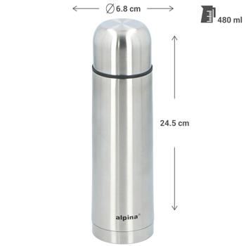 Preview: 2er-Set Thermosflasche Edelstahl 480ml - Hält Heissgetränke 12h warm, Kaltgetränke 24h kühl - Auslaufsicher mit Trinkbecher, doppelwandig vakuumisoliert