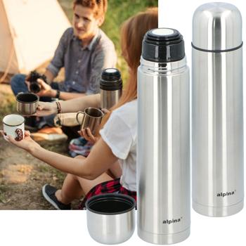 2er-Set Thermosflasche Edelstahl 1000ml - Hält Heissgetränke 12h warm & Kaltgetränke 24h kühl - Auslaufsicher mit Trinkbecher, doppelwandig vakuumisoliert