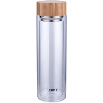 Preview: Isolierflasche 450ml - Integriertes Teesieb für Kräuter - Doppelwandige Thermosflasche aus Borosilikatglas mit Bambusdeckel - Hält Getränke warm/kühl