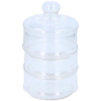 Preview: Glasbehälter mit drei Ebenen - Ideal für Gebäck, Süssigkeiten & Pralinen - Ø 12cm, 23cm hoch - Hygienisch, geschützt & dekorativ für Küche/Geschäft
