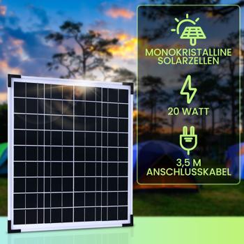 Preview: Solarpanel monokristallin 20W, 21,6V – Photovoltaik Solarmodul mit 3,5m Kabel für 12 V Batterien in Wohnmobil, Gartenhaus, Boot & Outdoor