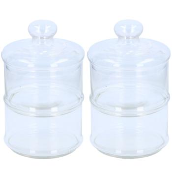 2er-Set Glasbehälter mit 2 Ebenen - Präsentation von Gebäck Süssigkeiten Pralinen - Ø 16cm, 28cm hoch - Hygienisch mit Deckel