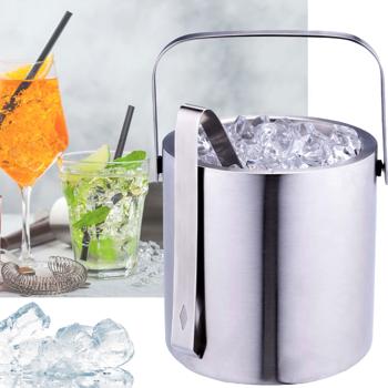 Eiseimer mit Doppelwand, Edelstahl 1,2l - Hält Eiswürfel stundenlang kühl - Inkl. Deckel, Eisgreifer & Tragehenkel - Ideal für Partys & Gastronomie