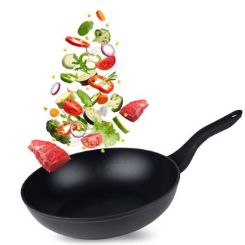 Schwarze Wok Pfanne (Ø 28,5cm): Aluminium, Antihaft - Perfekt für Gemüse, Fleisch, Reis, Nudeln - Gesund & Lecker Kochen