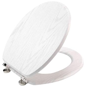 Toilettendeckel Holz Optik weiss - stabile Metallscharniere, universelle Grösse 37.5x46 cm - passend für viele WCs, hygienisch & leicht zu reinigen