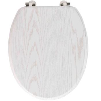 Preview: Toilettendeckel Holz Optik weiss - stabile Metallscharniere, universelle Grösse 37.5x46 cm - passend für viele WCs, hygienisch & leicht zu reinigen