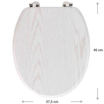 Preview: Toilettendeckel Holz Optik weiss - stabile Metallscharniere, universelle Grösse 37.5x46 cm - passend für viele WCs, hygienisch & leicht zu reinigen