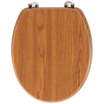 Preview: Toilettensitz, natur Holz-Design, 37,5 x 46 cm. Klassischer Toilettendeckel, pflegeleichte Oberfläche. Für eine angenehme Badatmosphäre
