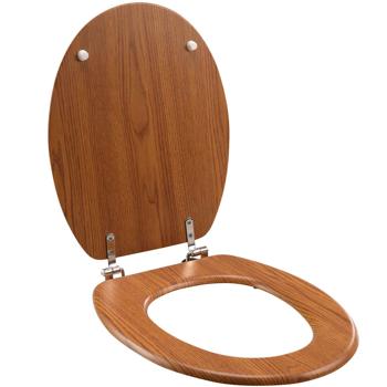 Preview: Toilettensitz, natur Holz-Design, 37,5 x 46 cm. Klassischer Toilettendeckel, pflegeleichte Oberfläche. Für eine angenehme Badatmosphäre