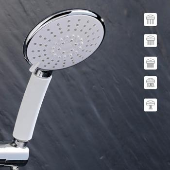 Preview: Duschbrause mit 5 Wasserstrahlmodi - Wassersparfunktion (bis 40% weniger Wasserverbrauch) - Massagefunktion, Antikalk, einfache Montage, Ø 12 cm