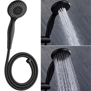 Spar-Duschbrause Schwarz - 3 Funktionen: Massage, Regenschauer & Soft-Strahl - Spart 40% Wasser - Inkl. 1,5m Schlauch - 22xØ10cm - Anti-Kalk-Funktion