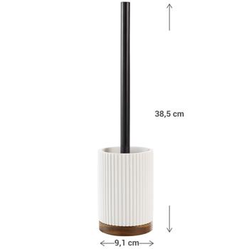 Preview: WC-Bürstengarnitur weiss - inkl. WC-Bürste - zeitloses Design für jedes Bad, einfache Positionierung ohne Bohrung - Polyesterharz, Akazienholz