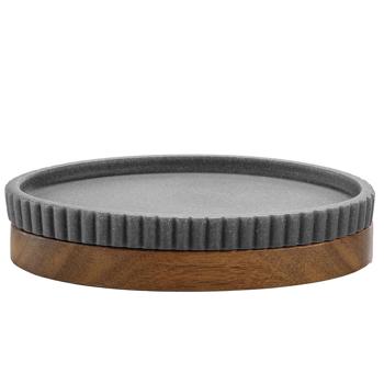 Seifenschale Anthrazit - Hochwertig, ästhetischer Blickfang für jedes Badezimmer - Keramik mit Akazienholzstreifen, 14 x 9,5 cm, robust
