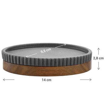 Preview: Seifenschale Anthrazit - Hochwertig, ästhetischer Blickfang für jedes Badezimmer - Keramik mit Akazienholzstreifen, 14 x 9,5 cm, robust
