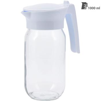 Preview: Elegante Glaskanne 1000ml – Modernes Design für Wasser, Saft, Eistee – Transparente Kanne mit weissem Deckel – Ideal für kalte Getränke & Kühlschrank