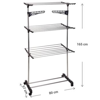 Preview: Wäscheständer Turm-Trockner: 3-Ebenen-Design für maximalen Platz – Mobil & flexibel durch Rollen, mit Sockenhaltern