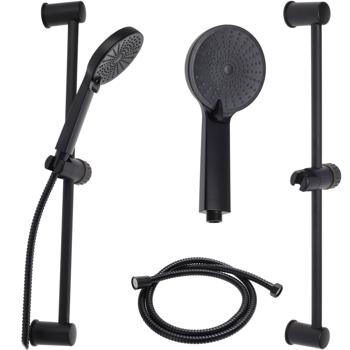 Brausekopf mit Halterung & Schlauch - Matt-schwarz, 3 Duschfunktionen, All-Black-Trend - Duschkopf Ø 110 mm - Set für modernes Bad