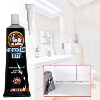 Preview: Silikon-Kit 75g Tube - Wasserdichtes Sanitärsilikon weiss zum Abdichten & Verfugen in Bad Küche Sanitäranlagen - optimale Haftung leichte Glättung