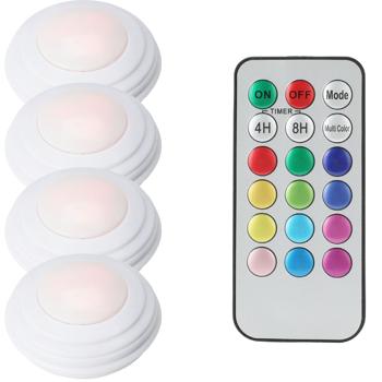 LED-Lampen 4er-Set mit Fernbedienung – kabellose Push-Lichter mit 12 Farben – batteriebetrieben & vielseitig – für Deko & Beleuchtung