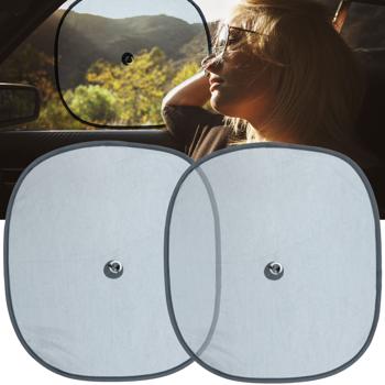Sonnenschutz 2er-Set für Autofenster - idealer Schatten Rückbank an warmen Tagen - stabile Saugnapf-Befestigung - 44x38 cm - Schwarz
