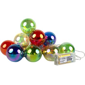 Preview: Lichterkette 10 bunte LED-Lampen - Batteriebetrieben - für Partys, Camping, Garten - wetterfest - Ø 6x10 cm - Nostalgischer Glühbirnen-Look