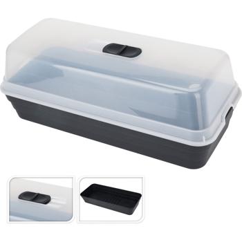 Anzuchtschale mit Lüftungsschieber - Zimmergewächshaus für Pflanzenanzucht auf Fensterbank - 53x23x20cm, transparent, robuster Kunststoff, Anthrazit