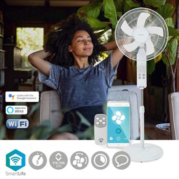 Preview: SmartLife WLAN Standventilator, 1,34 m Höhe, mit App & Fernbedienung: 3-Gang-Motor & Oszillation, weiss, intelligenter Komfort