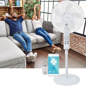 SmartLife WLAN Standventilator, 1,34 m Höhe, mit App & Fernbedienung: 3-Gang-Motor & Oszillation, weiss, intelligenter Komfort