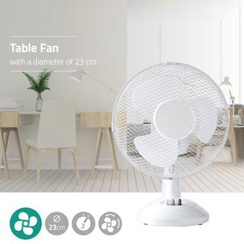 Preview: Kraftvoller Tischventilator, weiss, Ø23cm – 22 Watt, 2 Stufen, Schwingkopf & neigbar, für optimale Kühlung an jedem Ort