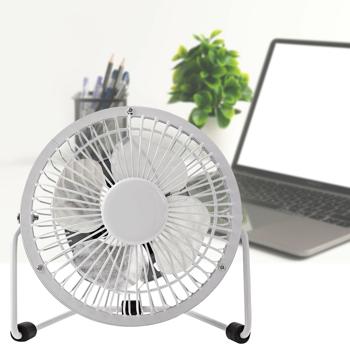 Kleiner USB Ventilator (Ø 10cm): Leiser Tischventilator (3W, weiss) aus Metall für flexible Kühlung. Perfekt für Büro & Reisen