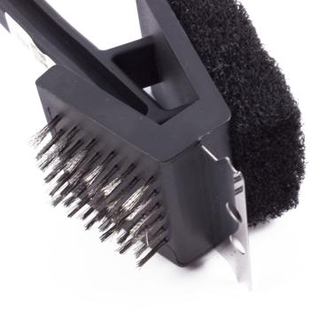 Preview: 3-in-1 Grillbürste mit Schwamm, Borsten und Schaber: Die ultimative Lösung für eine mühelose und gründliche Grillreinigung