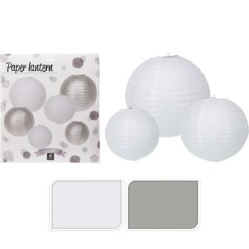 Preview: Papier-Lampions Set 6 Stück - 3 Grössen weiss & silber für Party Feste Kindergeburtstag Basteln - Mit Aufhängebügel LED-Kerzen nutzbar