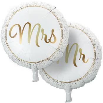 Romantische Mr & Mrs Luftballons, 2 Stück, gold/weiss, Ø 46 cm, Perfekte Hochzeitsdekoration für unvergessliche Momente für Brautpaar & Gäste