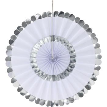 Preview: Deko-Fächer aus Papier, 5 Stück, silber und weiss, Farbenfrohe Akzente für jeden Anlass, Partydekoration, Wanddeko & vieles mehr