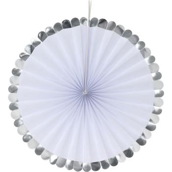 Preview: Deko-Fächer aus Papier, 5 Stück, silber und weiss, Farbenfrohe Akzente für jeden Anlass, Partydekoration, Wanddeko & vieles mehr