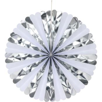 Preview: Deko-Fächer aus Papier, 5 Stück, silber und weiss, Farbenfrohe Akzente für jeden Anlass, Partydekoration, Wanddeko & vieles mehr