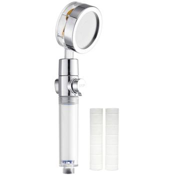 Preview: Duschbrause mit 3 Wasserfiltern – Filtert Kalk Chlor Mineralien für klares Wasser & Hautschutz – Wassersparfunktion – 25,5 x Ø 8 cm Kunststoff