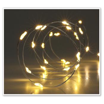 Preview: Silberdraht-Lichterkette, 80 LEDs, IP44, batteriebetrieben, warmweiss, L 395 cm