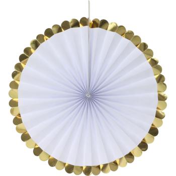 Preview: Deko-Fächer aus Papier, 5 Stück, gold und weiss, Farbenfrohe Akzente für jeden Anlass, Partydekoration, Wanddeko & vieles mehr