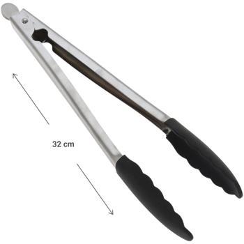 Preview: Praktische Koch- & Grillzange (32 cm) aus Edelstahl mit Silikonkopf: Sicherer Halt & kein Zerkratzen, leicht zu reinigen & perfekt für jede Grillart
