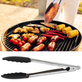 Praktische Koch- & Grillzange (32 cm) aus Edelstahl mit Silikonkopf: Sicherer Halt & kein Zerkratzen, leicht zu reinigen & perfekt für jede Grillart