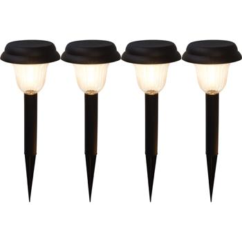 Preview: Wegeleuchten-Set mit Erdspiess: 4 Stück, schwarz, 16x16x45cm, 5m Kabel, warmweisse Gartenbeleuchtung – für sichere Wege